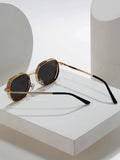 015068863-0009-SX2358 1pc Men/Women's Summer Metal Geometric Fashion Glasses  Protection Windproof Eyewear Black/Gold/Silver/Brown - MapleCo