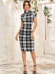 SHEIN Privé Mock-Neck Plaid Form Fitted Dress