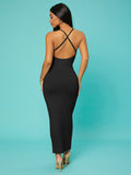 SHEIN SXY Solid Criss-Cross Backless Bodycon Dress Concert Long Summer Dress Coquette Prom Dress Sexy Dress Valentine Day Dress