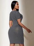 SHEIN SXY Striped Crew Neck Bodycon Dress - MapleCo