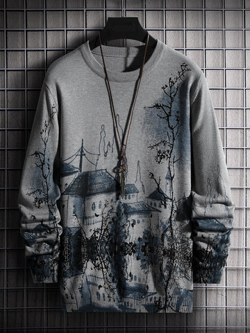 Manfinity Homme Men Random Ink Painting Pattern Sweater