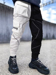 Manfinity EMRG Men Reflective Binding Two Tone Flap Pocket Cargo Pants Tapered Long Drawstring Color Block Going Out Boyfriend Gift - MapleCo