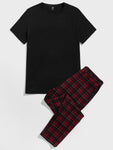 SHEIN Men Round Neck Tee and Tartan Pants PJ Set