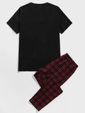 SHEIN Men Round Neck Tee and Tartan Pants PJ Set