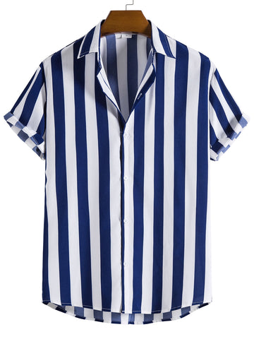 Manfinity Homme Men Vertical Striped Button Up Shirt - MapleCo