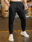 Manfinity Homme Men Drawstring Waist Solid Sweatpants Long Sweat Pant Plain Black Gym Basic