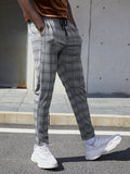 Manfinity Homme Men Plaid Drawstring Waist Pants Tapered Long Slacks Colorful Going Out - MapleCo