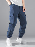 Manfinity Hypemode Men Flap Pocket Side Drawstring Waist Pants Long Cargo Plain Royal Blue Going Out