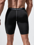 Manfinity Fitness Men Top-Stitching Contrast Letter Tape Sports Tights With Phone Pocket Legging Shorts