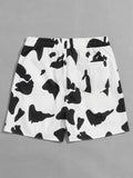 ROMWE Street Life Men Cow Print Drawstring Waist Shorts, School