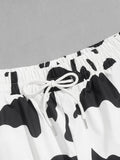 ROMWE Street Life Men Cow Print Drawstring Waist Shorts, School