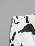 ROMWE Street Life Men Cow Print Drawstring Waist Shorts, School