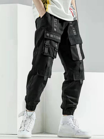 Manfinity EMRG Men Slogan Graphic Buckle Detail Flap Pocket Drawstring Waist Cargo Pants - MapleCo