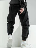 Manfinity EMRG Men Slogan Graphic Buckle Detail Flap Pocket Drawstring Waist Cargo Pants - MapleCo