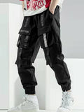 Manfinity EMRG Men Slogan Graphic Buckle Detail Flap Pocket Drawstring Waist Cargo Pants - MapleCo