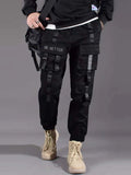 Manfinity EMRG Men Slogan Graphic Buckle Detail Flap Pocket Drawstring Waist Cargo Pants - MapleCo