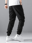 Manfinity Hypemode Men Letter Graphic Drawstring Cargo Loose Pants Long Plain Black Going Out - MapleCo