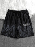 Manfinity EMRG Loose Fit Men's Fire Letter Printed Shorts With Drawstring Waist Pattern Graphic Plain Black Going Out