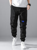 Manfinity Homme Baggy Men's Letter Patch Detail Flap Pocket Cargo Pants With Drawstring Waist