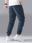 Manfinity Hypemode Men Letter Graphic Drawstring Cargo Loose Pants Long Plain Black Going Out - MapleCo