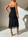 SHEIN Privé Spring Break Solid Backless Tube  Off Shoulder Long Summer Bodycon Long Black Dress