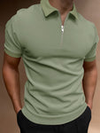 Manfinity Homme Men Quarter Zipper Polo Shirt Collar Plain Work Business Casual Polo Shirt For Boyfriend Gift - MapleCo