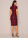 SHEIN Privé Mock-Neck Plaid Form Fitted Dress