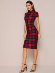 SHEIN Privé Mock-Neck Plaid Form Fitted Dress