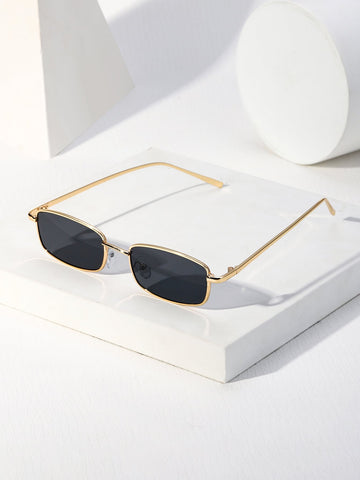 1pc Mini Metal Frame Retro Fashion Glasses, Trendy  Punk Style Gold Color Hipster Accessory