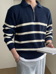 DAZY Men Striped Pattern Polo Neck Fall Sweater Without Tee