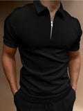 Manfinity Homme Men Quarter Zipper Polo Shirt Collar Plain Work Business Casual Polo Shirt For Boyfriend Gift - MapleCo