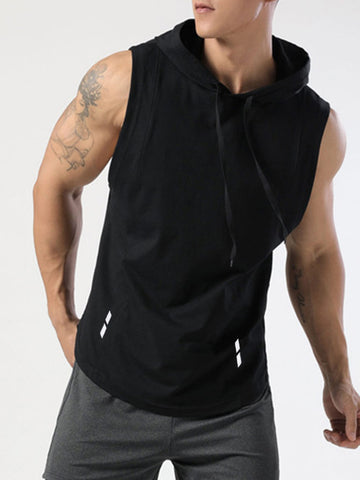 Manfinity Sport Streetwear Manfinity Sport Streetwear Men Reflective Panel Drawstring Hooded Sports Tank Top Workout Tops Tank Top Pac Basic T Shirt Basketball Jersey Men Men Hoodies - MapleCo