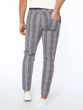 Manfinity Homme Men Plaid Print Drawstring Waist Pants Tapered Long Slacks Colorful Going Out - MapleCo