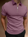 Manfinity Homme Men Quarter Zipper Polo Shirt Collar Plain Work Business Casual Polo Shirt For Boyfriend Gift - MapleCo