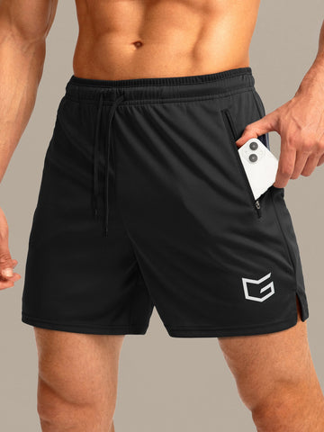 G Gradual G Gradual Men Gym Shorts Graphic Print Drawstring Waist Sport Shorts With Phone Pocket Black Shorts Jogger Shorts Drawstring Shorts Summer Shorts