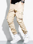 Manfinity Hypemode Men Letter Patched Flap Pocket Cargo Pants Tapered Plain Khaki Going Out