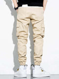 Manfinity Hypemode Men Letter Patched Flap Pocket Cargo Pants Tapered Plain Khaki Going Out