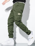 Manfinity Hypemode Men Letter Patched Flap Pocket Cargo Pants - MapleCo