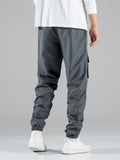 Manfinity Hypemode Men Letter Graphic Drawstring Cargo Loose Pants Long Plain Black Going Out - MapleCo