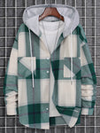 Manfinity Hypemode 1pc Loose Fit Men's Plaid Hooded Shirt With Dual Pockets And Drawstrings - MapleCo