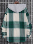 Manfinity Hypemode 1pc Loose Fit Men's Plaid Hooded Shirt With Dual Pockets And Drawstrings - MapleCo