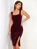 SHEIN Belle Split Thigh Velvet Bodycon Dress Going Out Dress