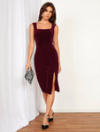 SHEIN Belle Split Thigh Velvet Bodycon Dress Going Out Dress