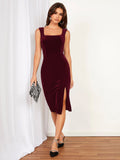 SHEIN Belle Split Thigh Velvet Bodycon Dress Going Out Dress