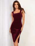 SHEIN Belle Split Thigh Velvet Bodycon Dress Going Out Dress