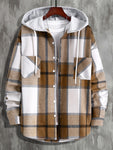 Manfinity Hypemode 1pc Loose Fit Men's Plaid Hooded Shirt With Dual Pockets And Drawstrings - MapleCo