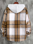 Manfinity Hypemode 1pc Loose Fit Men's Plaid Hooded Shirt With Dual Pockets And Drawstrings - MapleCo