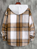 Manfinity Hypemode 1pc Loose Fit Men's Plaid Hooded Shirt With Dual Pockets And Drawstrings - MapleCo