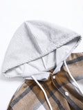 Manfinity Hypemode 1pc Loose Fit Men's Plaid Hooded Shirt With Dual Pockets And Drawstrings - MapleCo