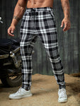 Manfinity Homme Men Plaid Print Drawstring Waist Pants Tapered Long Slacks Colorful Going Out - MapleCo